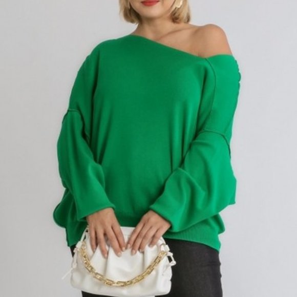 Umgee Sweaters - Kelly Green Plus Size Dolman Sleeve Sweater